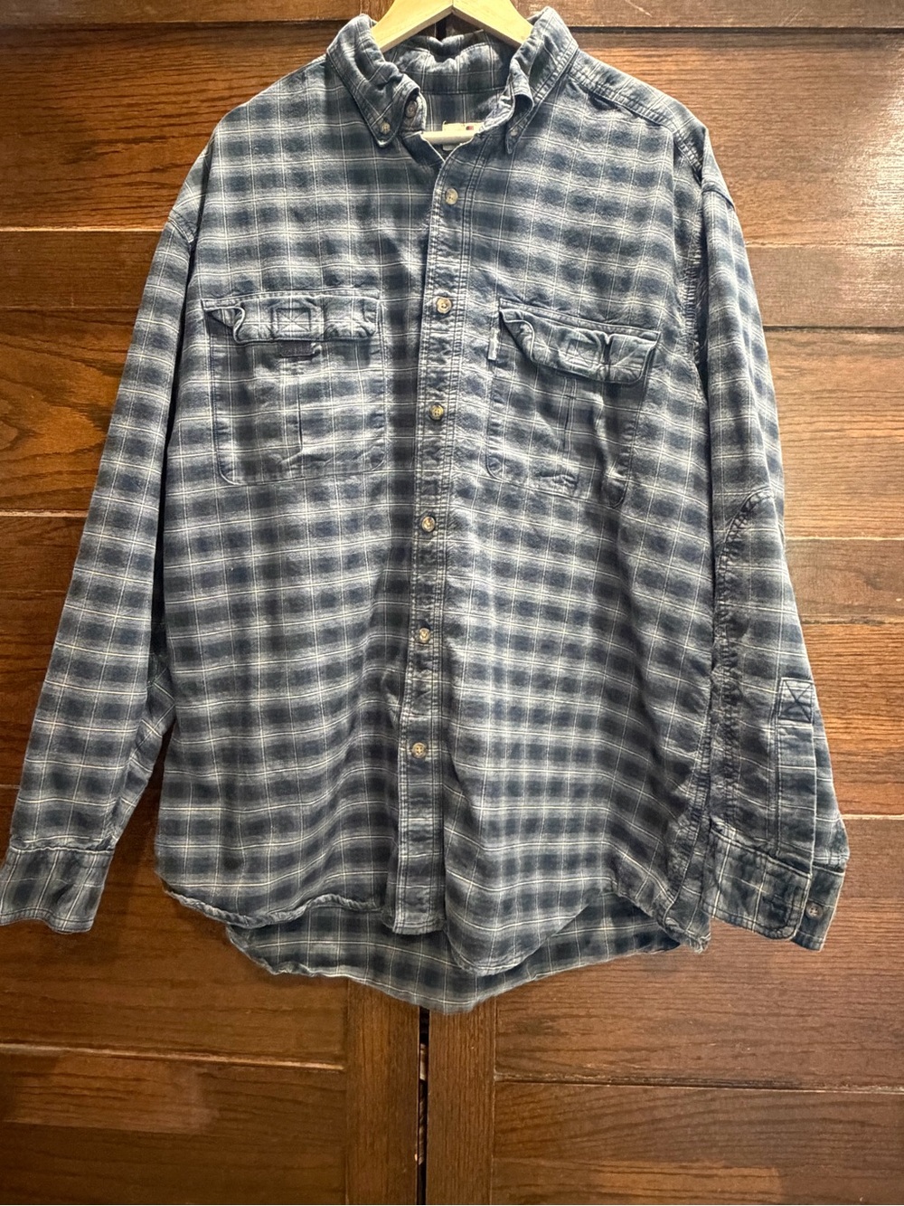 Woolrich men’s XL dusty Blue Plaid Button-Up Shirt heavy cotton chamois casual